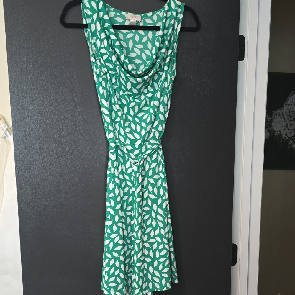 LOFT Green Leaf Print Midi Dress